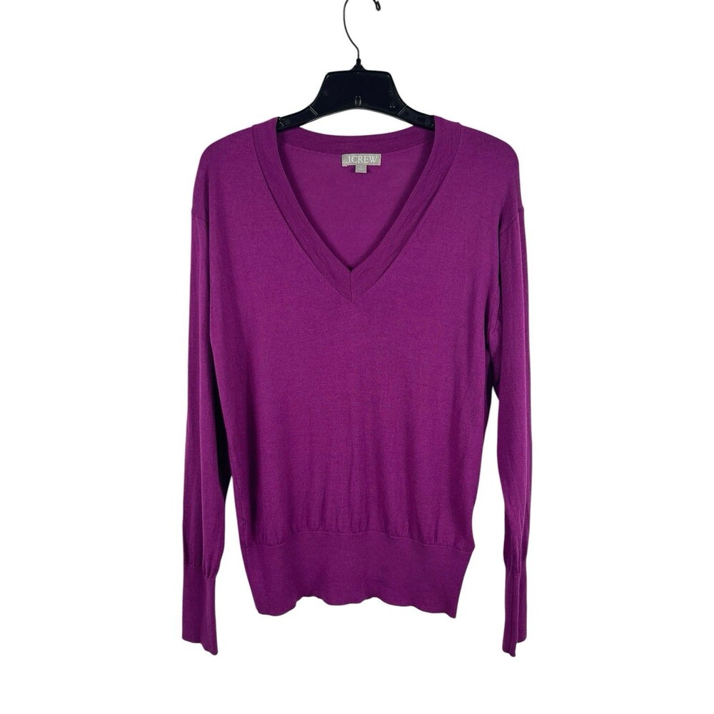 J.Crew 100% Merino Wool Sweater Women S Magneta Purple V-Neck Lightweight